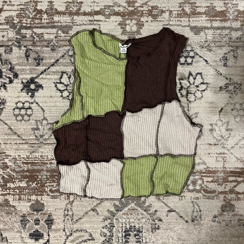 Garage Colorblock Ribbed Tank Top in Green, Brown, Cream